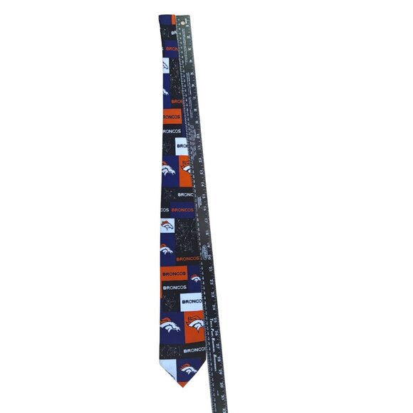 NFL Team Apparel Mens Orange/Blue Polyester Denver Broncos Tie Handmade Logo Des - Picture 7 of 8